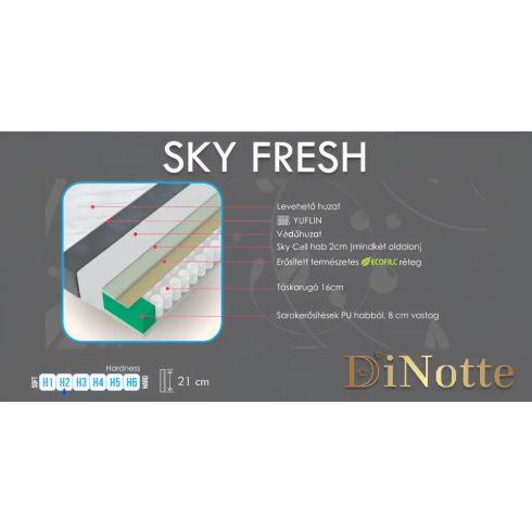 DiNotte Sky Fresh táskarugós matrac, 180x200 cm, 21 cm vastag