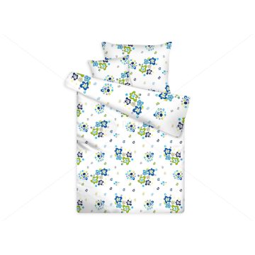   VIRÁGOS kék ágyneműhuzat, 3 részes mintás ágynemű garnitúra