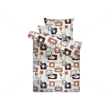 KOCKÁS bézs-barna pamut szatén 3 részes ágyneműhuzat