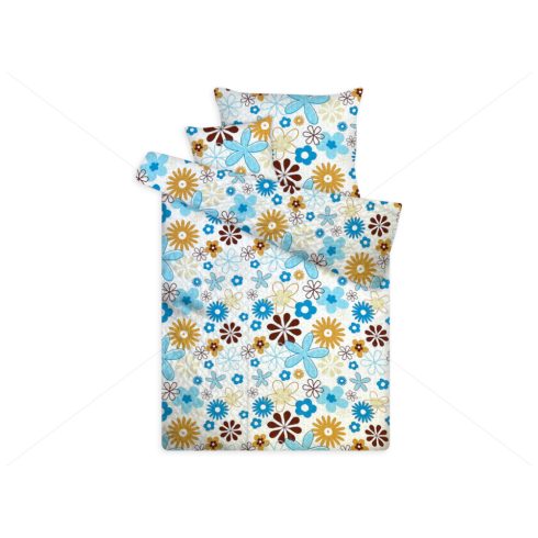 VIRÁGOS KÉK 5 részes krepp dupla ágyneműhuzat garnitúra