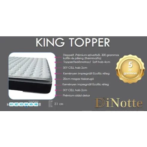 DiNotte King Topper táskarugós matrac, 160x200 cm, 31 cm vastag